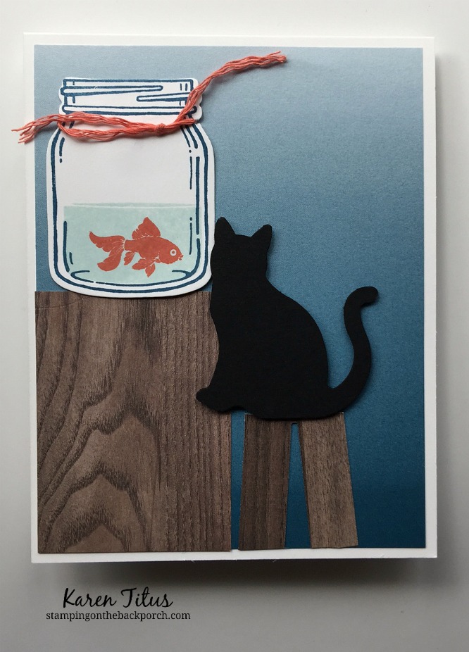 cute card with cat watching the fish in the fishbowl with cat punch & Jar of Love stamp set
